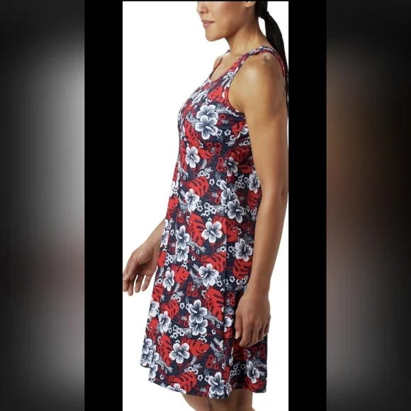 Columbia PFG Dress, Tropical Floral Patterns, Red, White & Blue, Size L - Picture 3 of 11